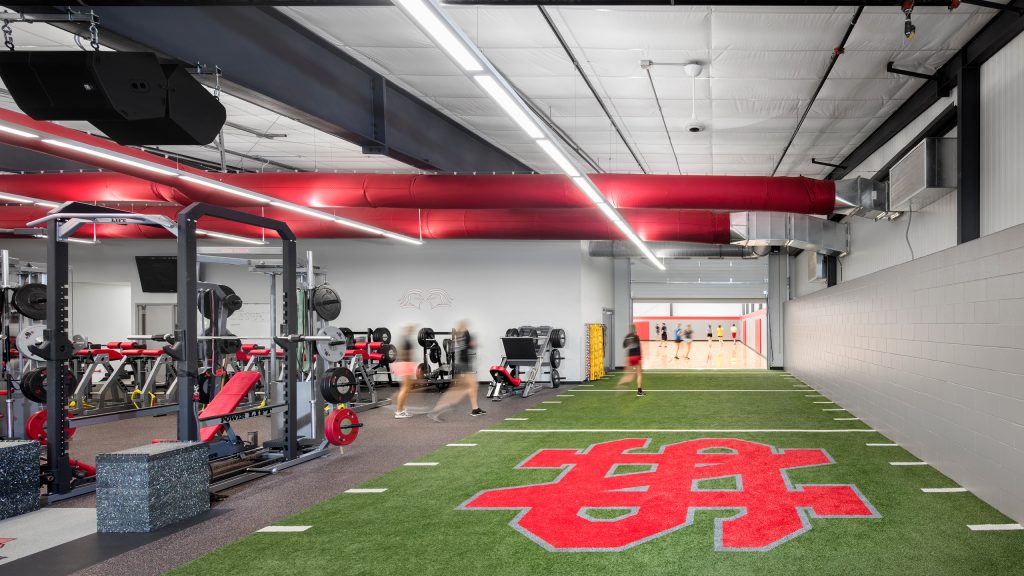Weight room and turf area at the North Scott Fitness Center