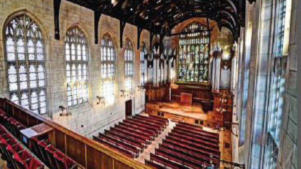 view of chapel congregation from upper level