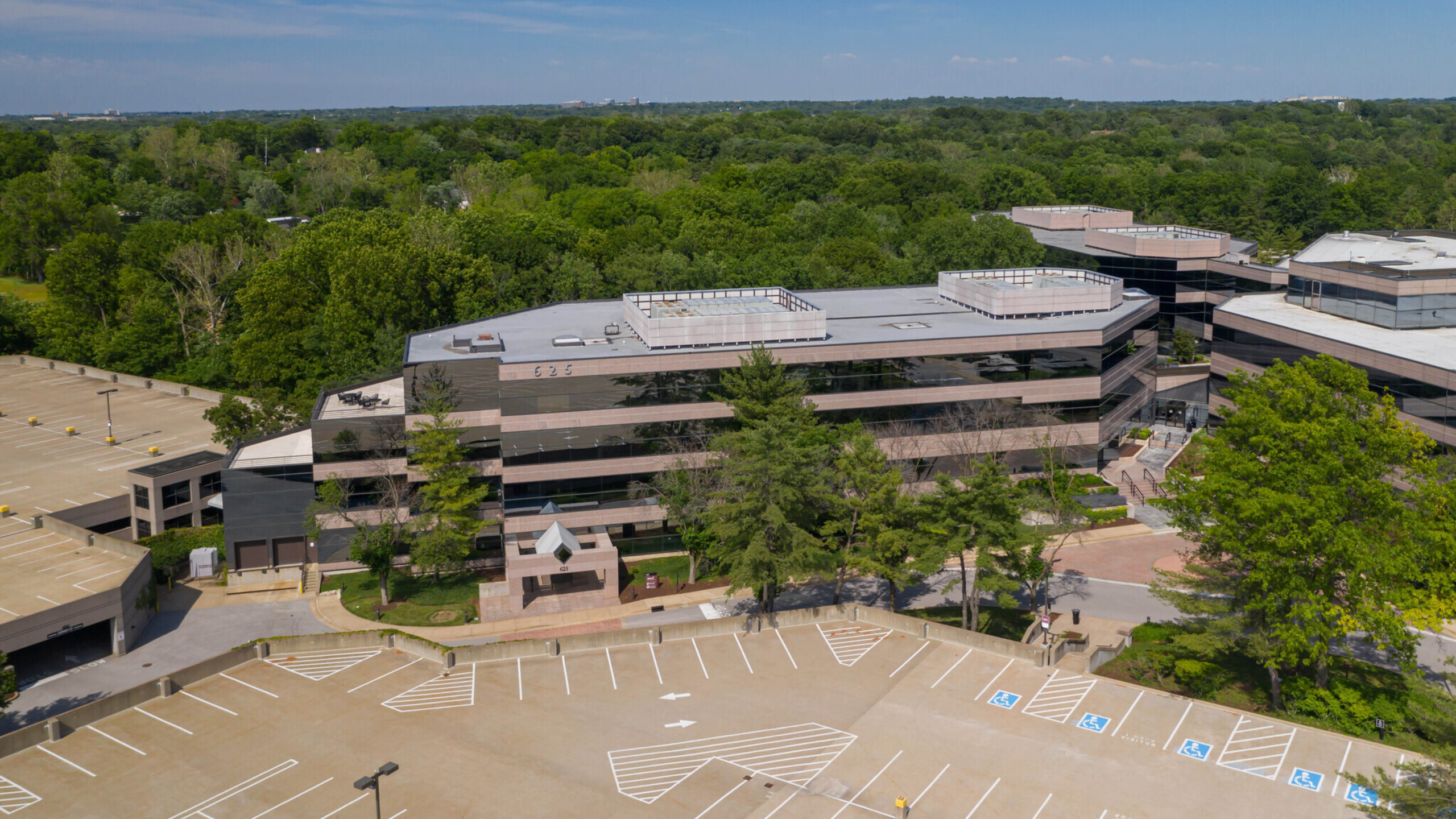 aerial shot of a multi-story office building