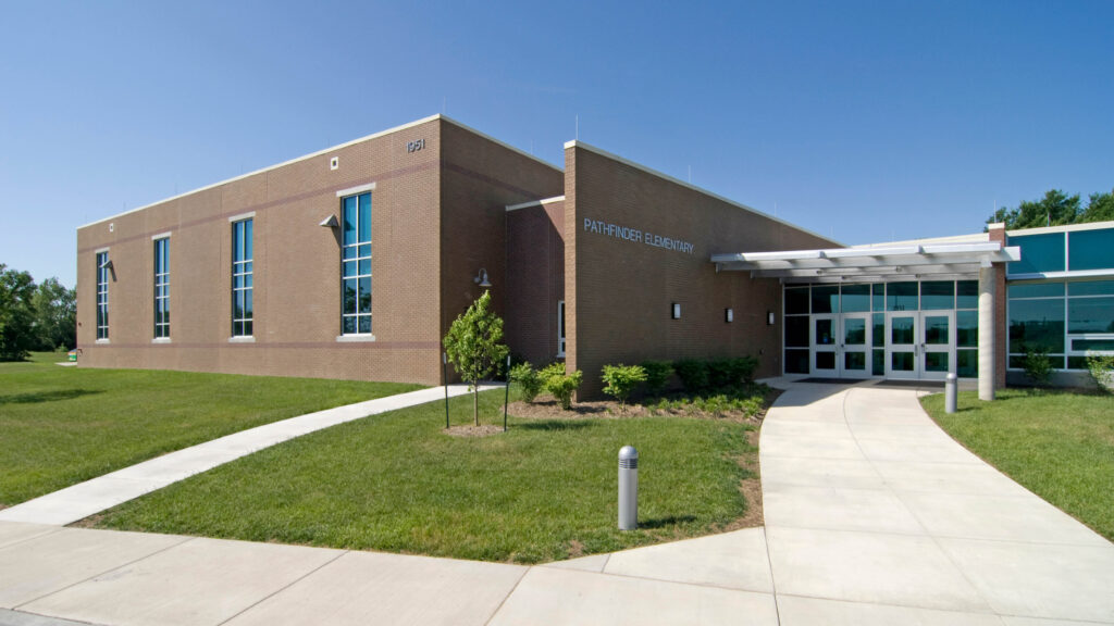 exterior view of a brick elementary school
